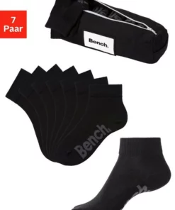 Bench. Kurzsocken (Federtasche, 7-Paar) in ansprechendem Mäppchen mit Reißverschluss 2 x anthracite-meliert | 1 x schwarz | 2 x hellgrau-meliert | 2 x weiß, 7 x schwarz, 2 x marine | 1 x dunkelblau | 2 x jeansblau-meliert | 2 x jeans-meliert