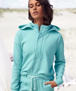 Bench. Kapuzensweatshirt mit Stehkragen und Reißverschluss Schwarz, Türkis