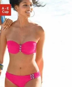 Bench. Bügel-Bandeau-Bikini mit buntem Flechtdetail Weiß, Pink, Schwarz