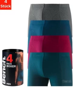 Bench. Boxer (4 Stück) in der Dose Navy | anthrazit-meliert | rot | schwarz, Blau | anthrazit-meliert | petrol | bordeaux, Schwarz, Schwarz | türkis | orange | lila