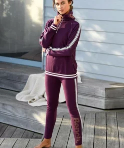 Bench. Leggings mit Logodruck in Metalloptik Schwarz, Aubergine -Bench Verkaufsgeschäft 24700862