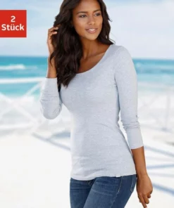 Bench. Langarmshirt (2er-Pack) besonders lang geschnitten und aus weicher Feinripp-Qualität Schwarz | grau-meliert, Schwarz | weiß -Bench Verkaufsgeschäft 25103015