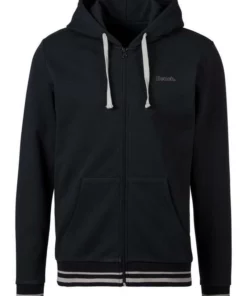 Bench. Kapuzensweatjacke mit Streifen-Rippbündchen Grau, Khaki, Navy, Schwarz