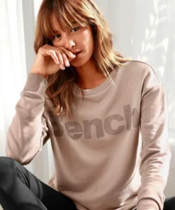 Bench. Sweatshirt mit Labeldruck Camelfarben-schwarz, Schwarz-taupe