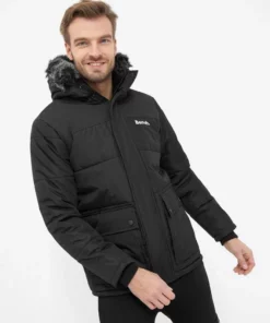 Bench. Regenmantel »Tillor« Fake-Fur, Handytasche, Cargotaschen, Logo Khaki, Schwarz