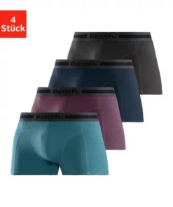 Bench. Boxer (4 Stück) mit Overlock-Nähten vorn Schwarz-anthrazit-meliert, Rot | grau-meliert | navy | schwarz, Blau | bordeaux | anthrazit | petrol, Navy-blau | navy-grau-meliert | navy-rot | navy-weiß