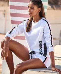 Bench. Sweater kurze Form mit Kontraststreifen Weiß, Schwarz, Rauchrosa -Bench Verkaufsgeschäft 8149a440 c14b 52d5 8185 77967accf96a