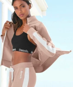 Bench. Sweatjacke mit Seitenstreifen und Stehkragen Stone-weiß, Schwarz-weiß, Nude-weiß