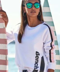 Bench. Sweater kurze Form mit Kontraststreifen Weiß, Schwarz, Rauchrosa -Bench Verkaufsgeschäft bf34aab5 794b 54e6 9932 d5b3ec792a1d