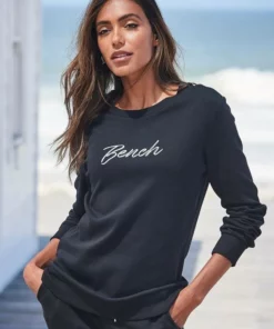 Bench. Sweatshirt mit glänzender Logostickerei Ecru, Hellgrau-meliert, Schwarz -Bench Verkaufsgeschäft cd10d1a9 5eb6 55a9 88d7 b1d0005a4503
