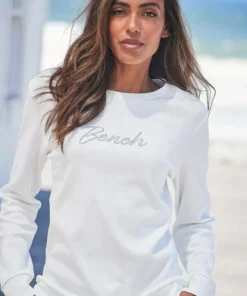 Bench. Sweatshirt mit glänzender Logostickerei Ecru, Hellgrau-meliert, Schwarz